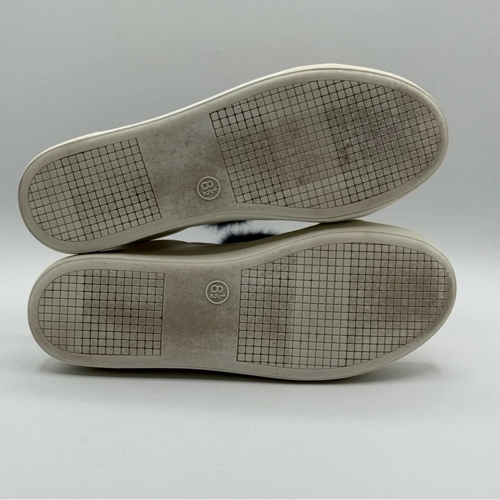 Mossimo Supply Co. Abbie Leather Slip On White Sneakers With Faux Fur Pompom - Picture 12 of 14